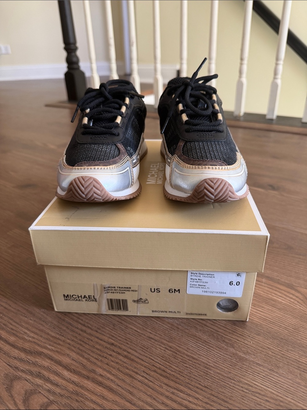 MICHAEL Michael Kors Black, Gold & White Mixed-Material Sneakers